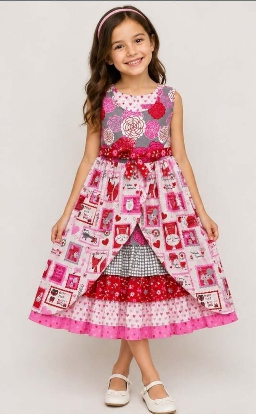 Jelly the Pug Girls Ruffled Hannah Dress Hearts Bunny Fox Sz 8 New Spring T80